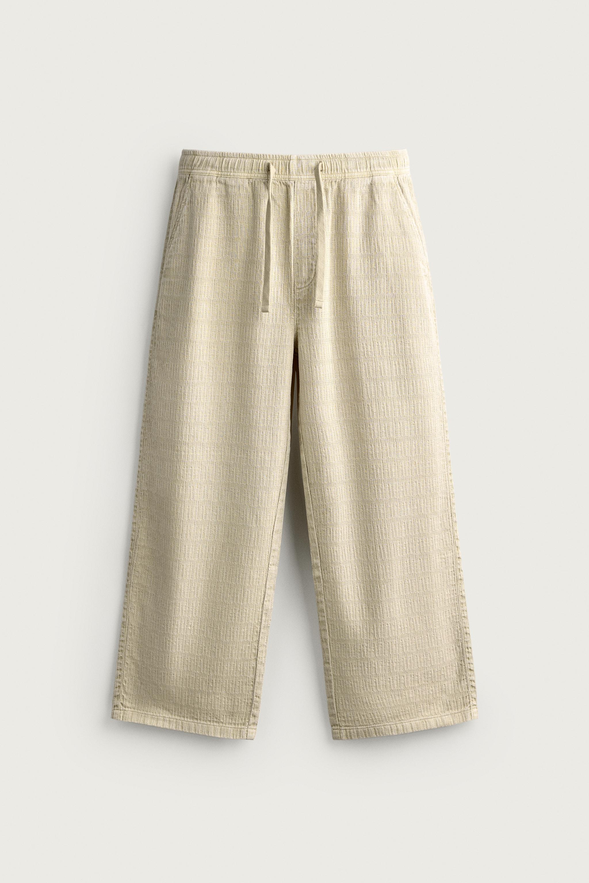 WASHED JACQUARD RELAXED FIT PANTS — taupe brown