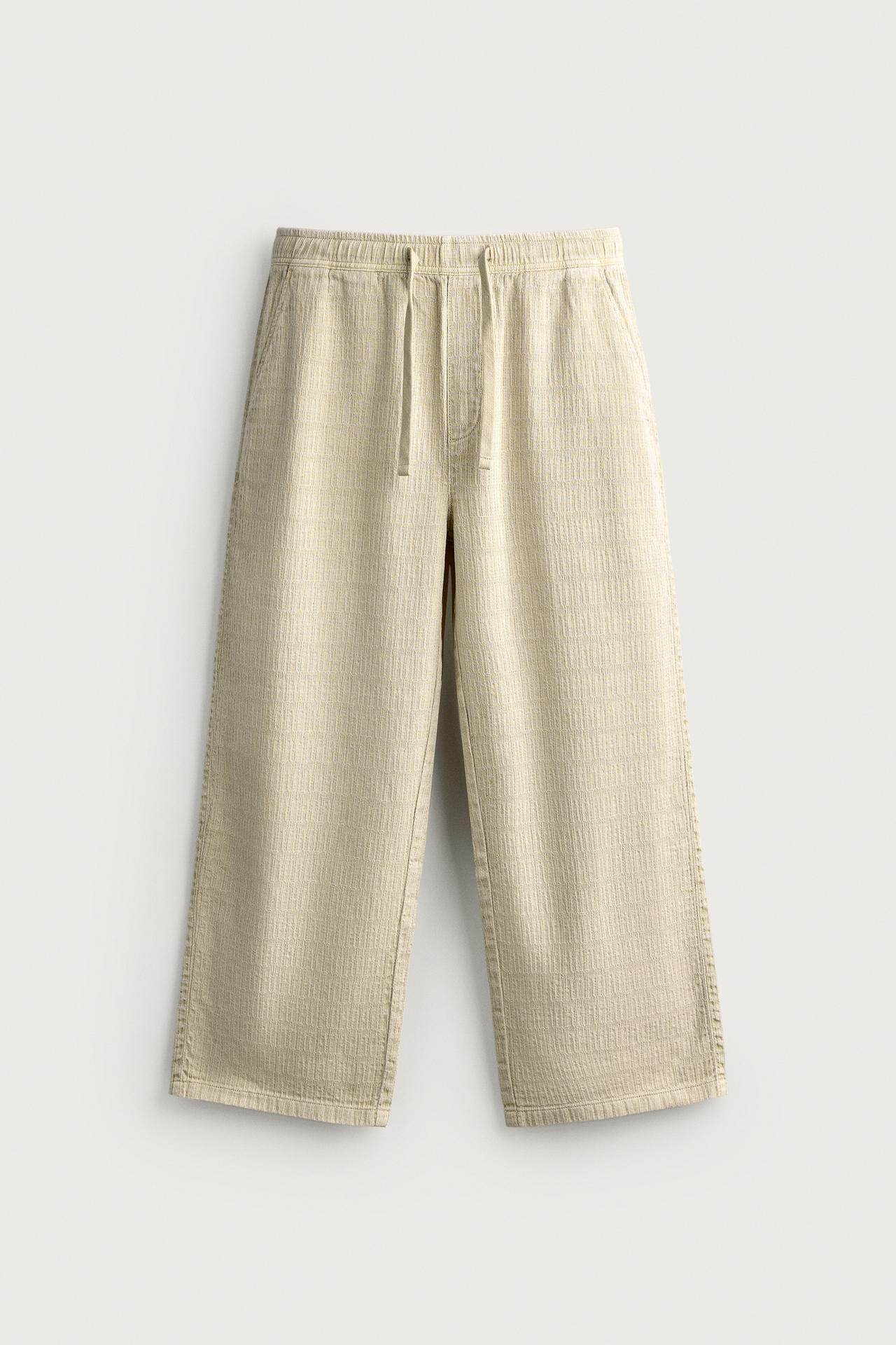 WASHED JACQUARD RELAXED FIT PANTS — taupe brown