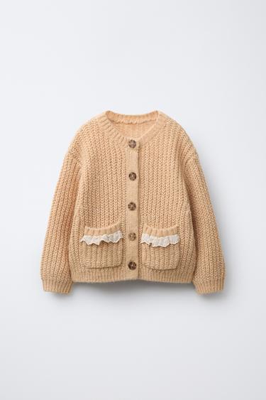 LACE POCKET KNIT CARDIGAN - Butter by Zara