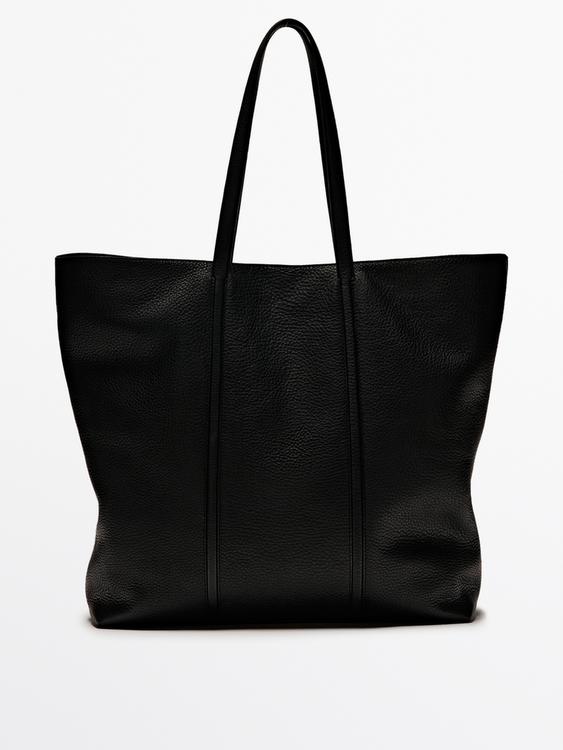 Nappa leather tote bag - Black | ZARA United States