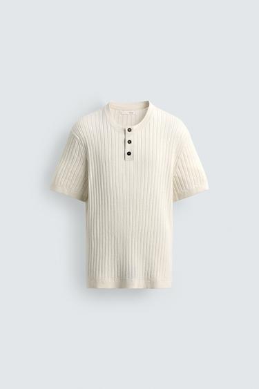 RIB KNIT HENLEY T-SHIRT - Ecru by Zara