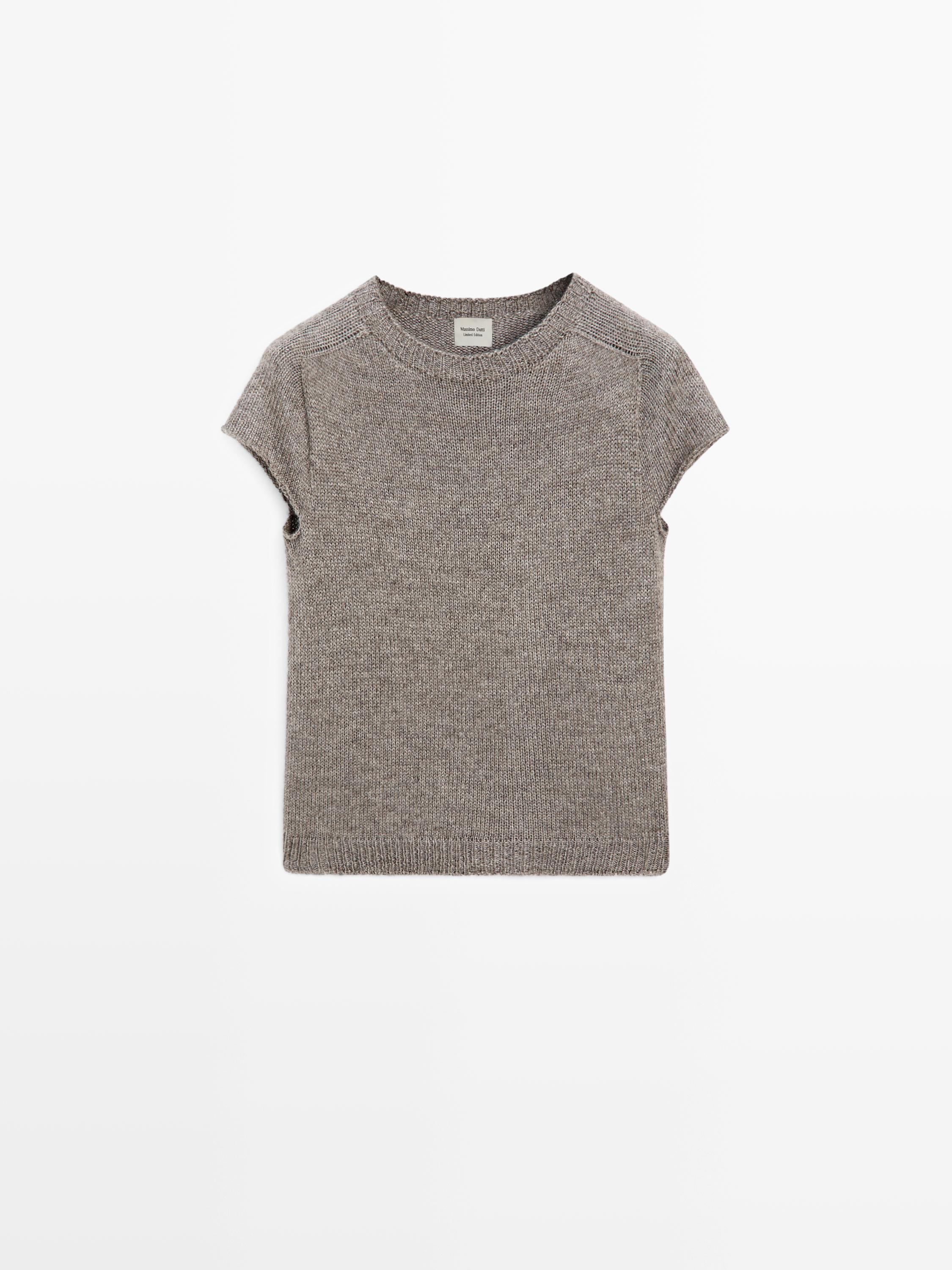Short sleeve knit alpaca and silk sweater - LIMITED