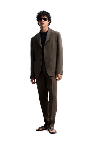 100% LINEN SUIT TROUSERS - Brown by Zara - Image 0