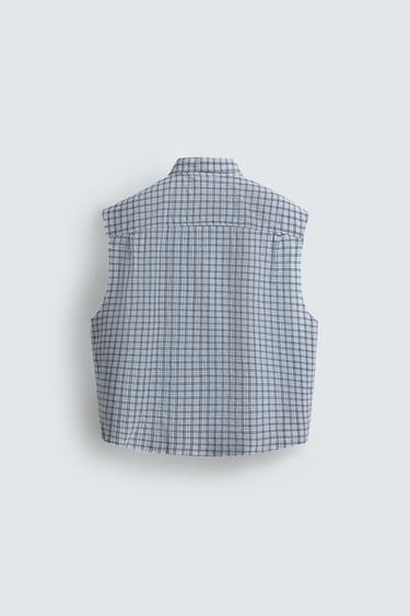 CROPPED FIT CHECK SHIRT - Blue by Zara - Image 7