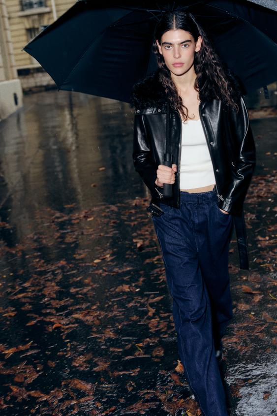 VESTE EN CUIR 100 ZW COLLECTION Noir ZARA France