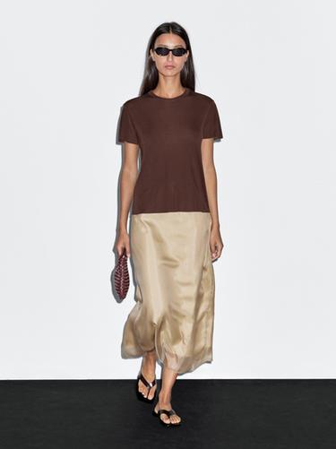 Zara Silk blend double-layer midi skirt - Beige - Image 0