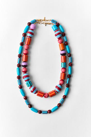 PACK OF 2 STRIPED BEAD NECKLACES - Multicoloured by Zara