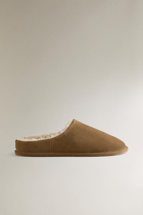 WARM LEATHER MULE SLIPPERS - Brown by Zara - Image 0