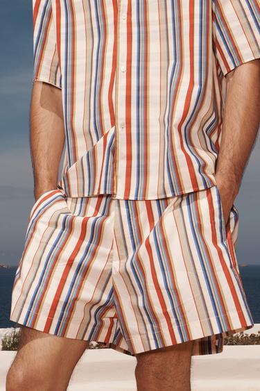 STRIPED LIMITED EDITION SHORTS - Ecru / Red by Zara