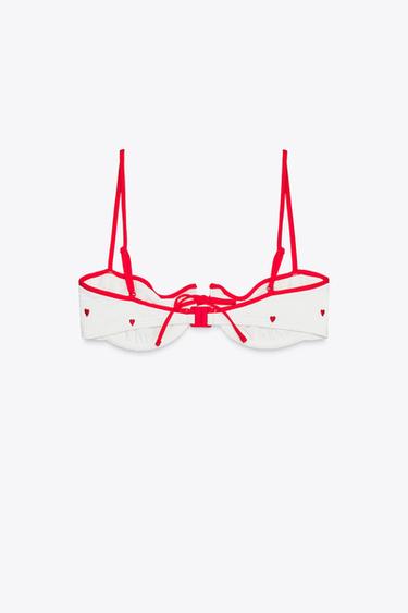 EMBROIDERED ELASTIC UNDERWIRED BIKINI TOP - Ecru by Zara - Image 4