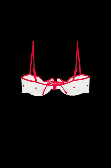 EMBROIDERED ELASTIC UNDERWIRED BIKINI TOP - Ecru by Zara
