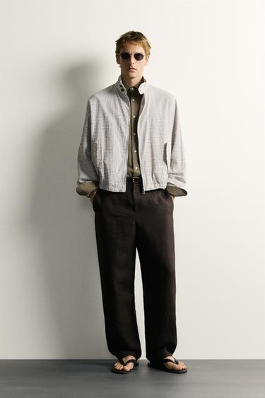 Zara CROPPED FIT CHECKERED JACKET - Oyster-white