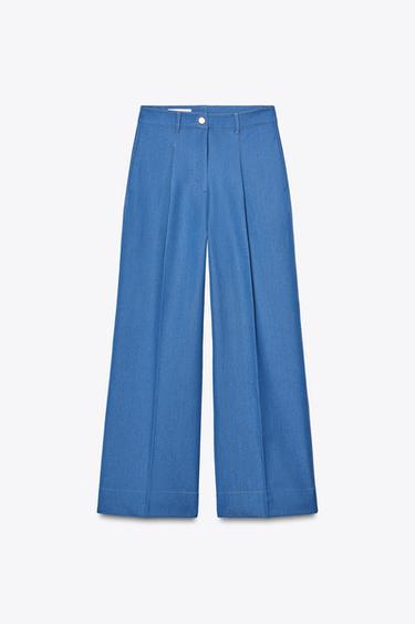 WIDE-LEG TROUSERS WITH CONTRAST TOPSTITCHING - Light indigo by Zara