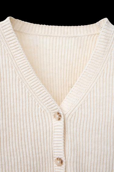 RIB KNIT CARDIGAN - Light beige by Zara