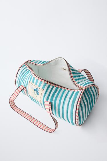 EMBROIDERED STRIPED BOWLING BAG - Green by Zara - Image 3
