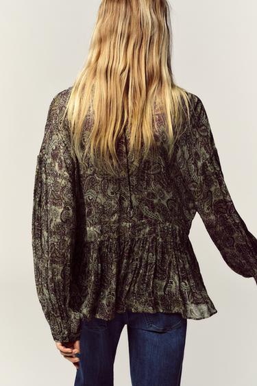 BLOUSE IMPRIMÉE FIL MÉTALLISÉ - Multicolore de Zara - Image 5