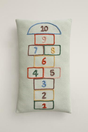 KIDS' COTTON HOPSCOTCH CUSHION - Green by Zara - Image 0