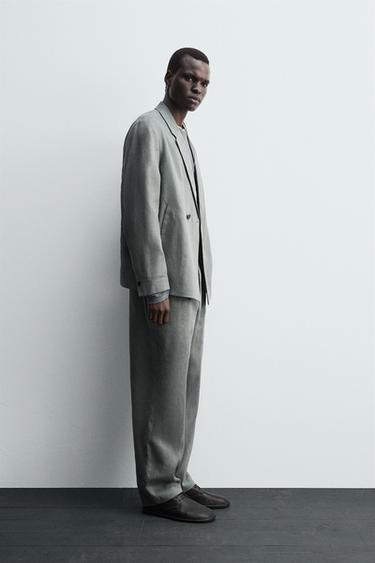 DOUBLE-BREASTED 100% LINEN SUIT BLAZER - washed green by Zara - Image 3