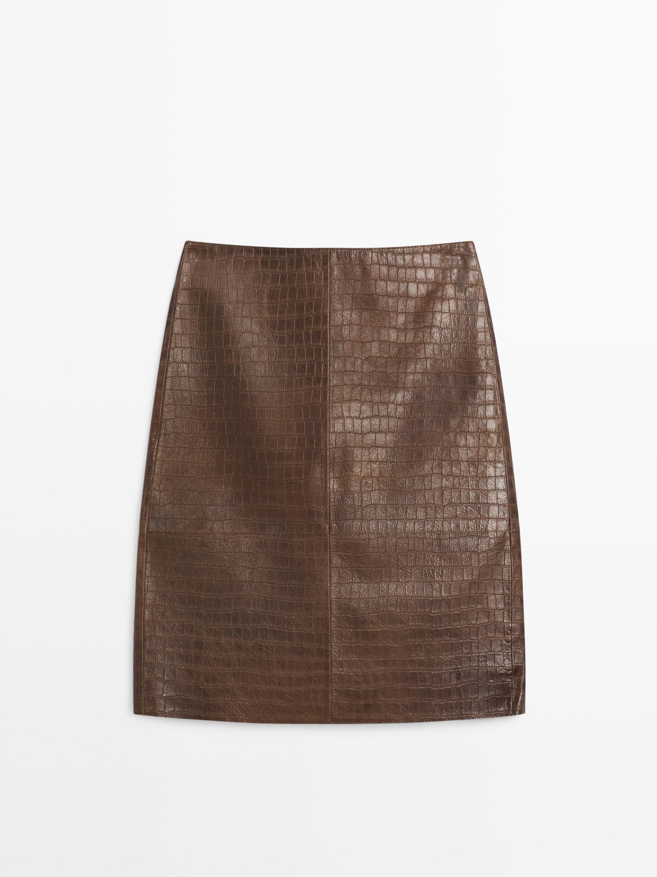 Short leather mock croc skirt