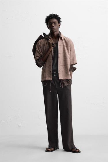 EMBROIDERED TEXTURED SHIRT - Brown by Zara - Image 0
