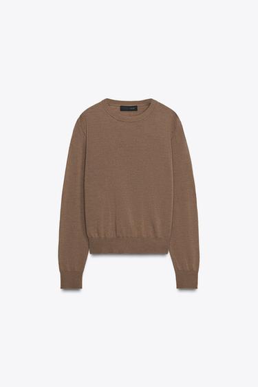 100% WOOL PLAIN KNIT SWEATER - Light brown by Zara - Image 4