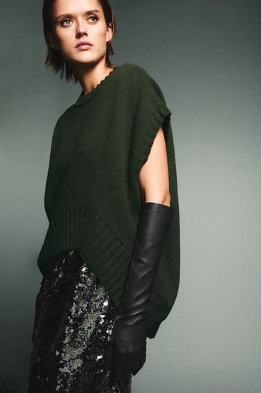 Zara OVERSIZED ASYMMETRIC HEM WOOL VEST - Green