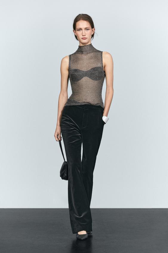 Zara Metallic detail mock turtleneck top - Anthracite grey - Image 0