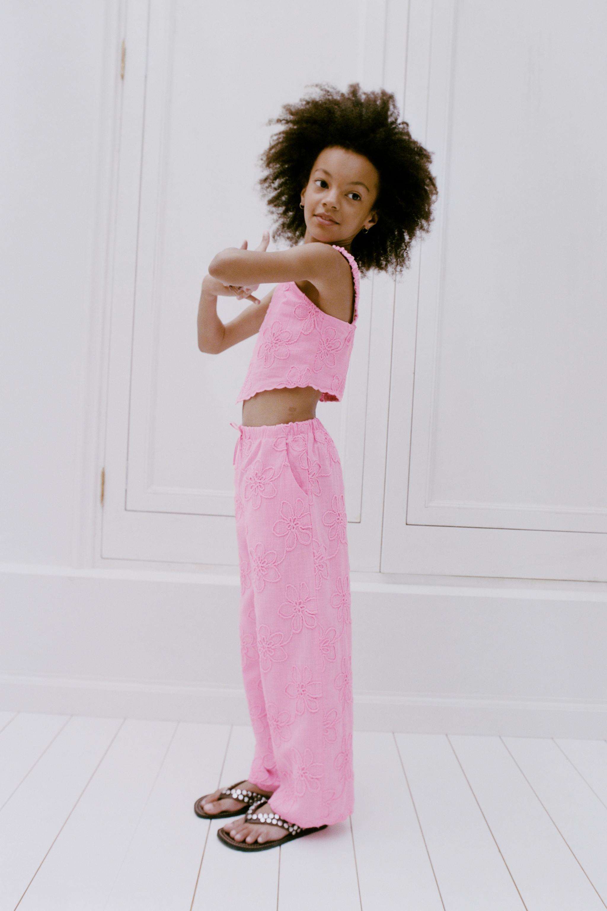 PANTALON WIDE LEG À FLEURS BRODÉES
