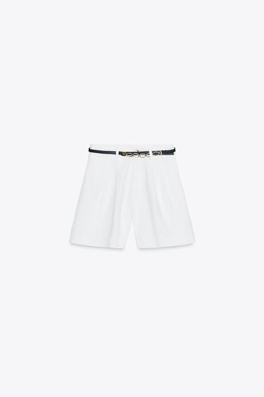 Z1975 DENIM-SHORTS MIT BUNDFALTEN UND GÜRTEL - Weiß von Zara