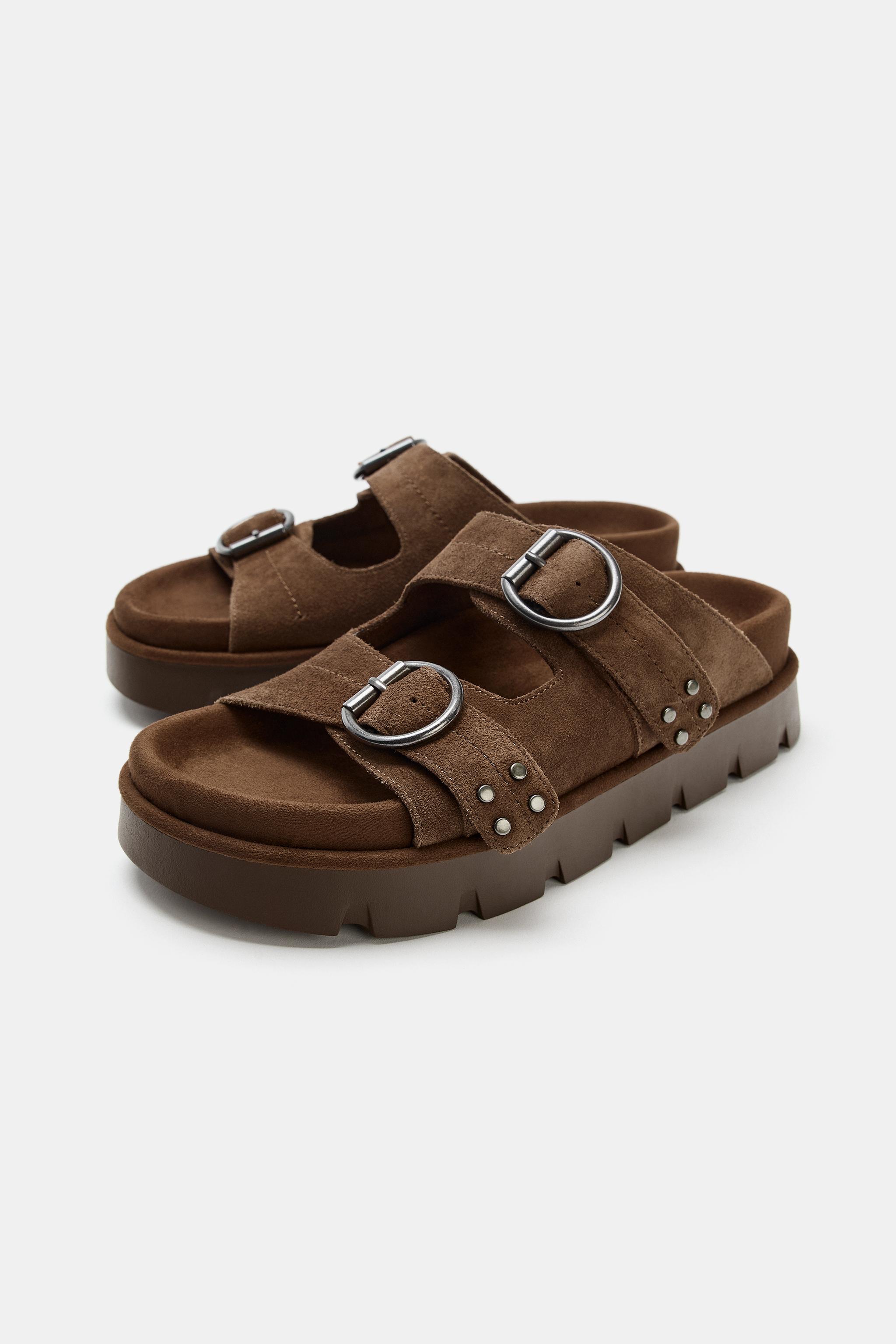 BUCKLED SUEDE PLATFORM SANDALS