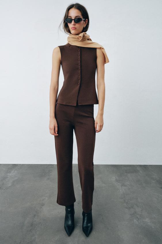 Zara FITTED POCKET TROUSERS - Brown - Image 0