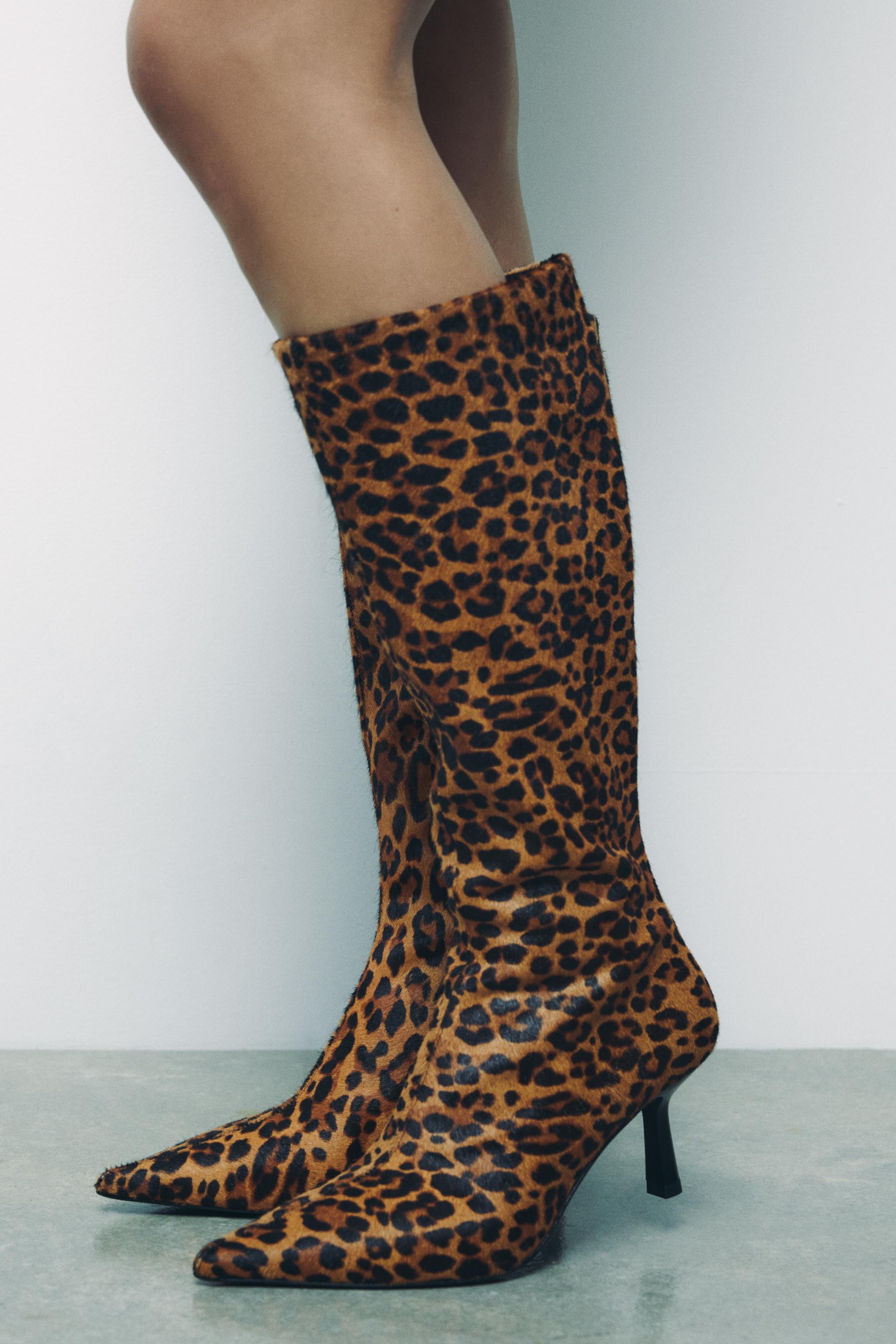 Leopard knee boots best sale