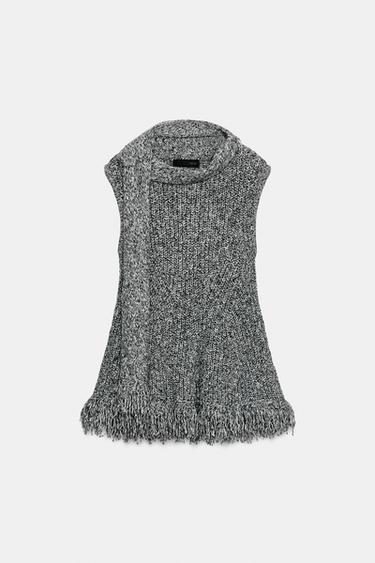 KNIT TOP WITH SCARF AND FRINGED HEM - Grey marl by Zara