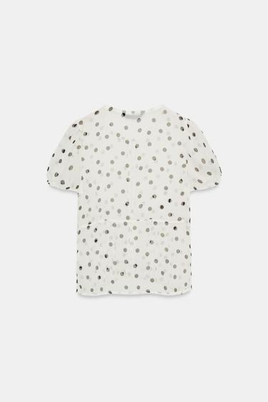 TOP EN CRÊPE GEORGETTE SEMI-TRANSPARENT - Blanc / Noir de Zara - Image 7