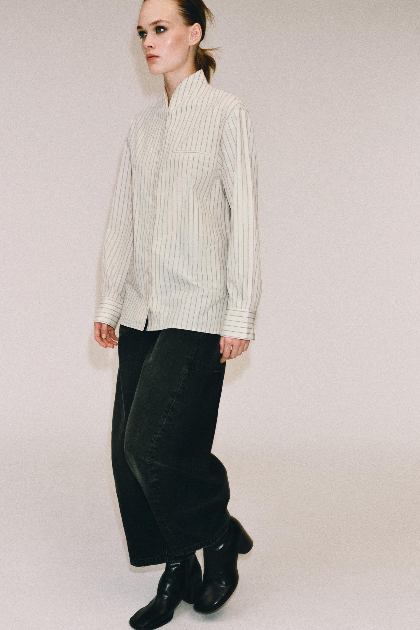 Женская рубашка Zara ZW Collection Striped, цвет: Экрю / Синий