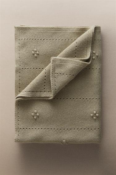 OPENWORK COTTON BABY BLANKET - Green by Zara