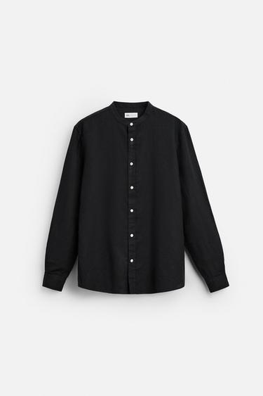 CAMISA LINO - ALGODÓN - Negro de Zara