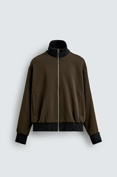 SWEATSHIRT WITH CONTRAST STRIPE - Green / Ecru by Zara - Image 0