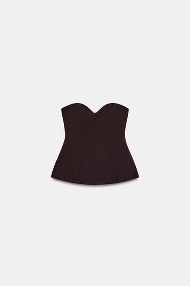 SWEETHEART NECKLINE BANDEAU TOP - Brown by Zara