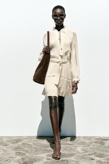 CRINKLED MINI DRESS - Beige by Zara - Image 0