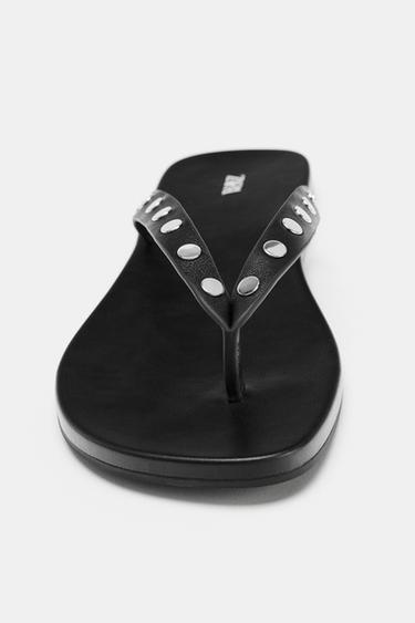 LEATHER STUDDED SANDALS - Black by Zara - Image 5