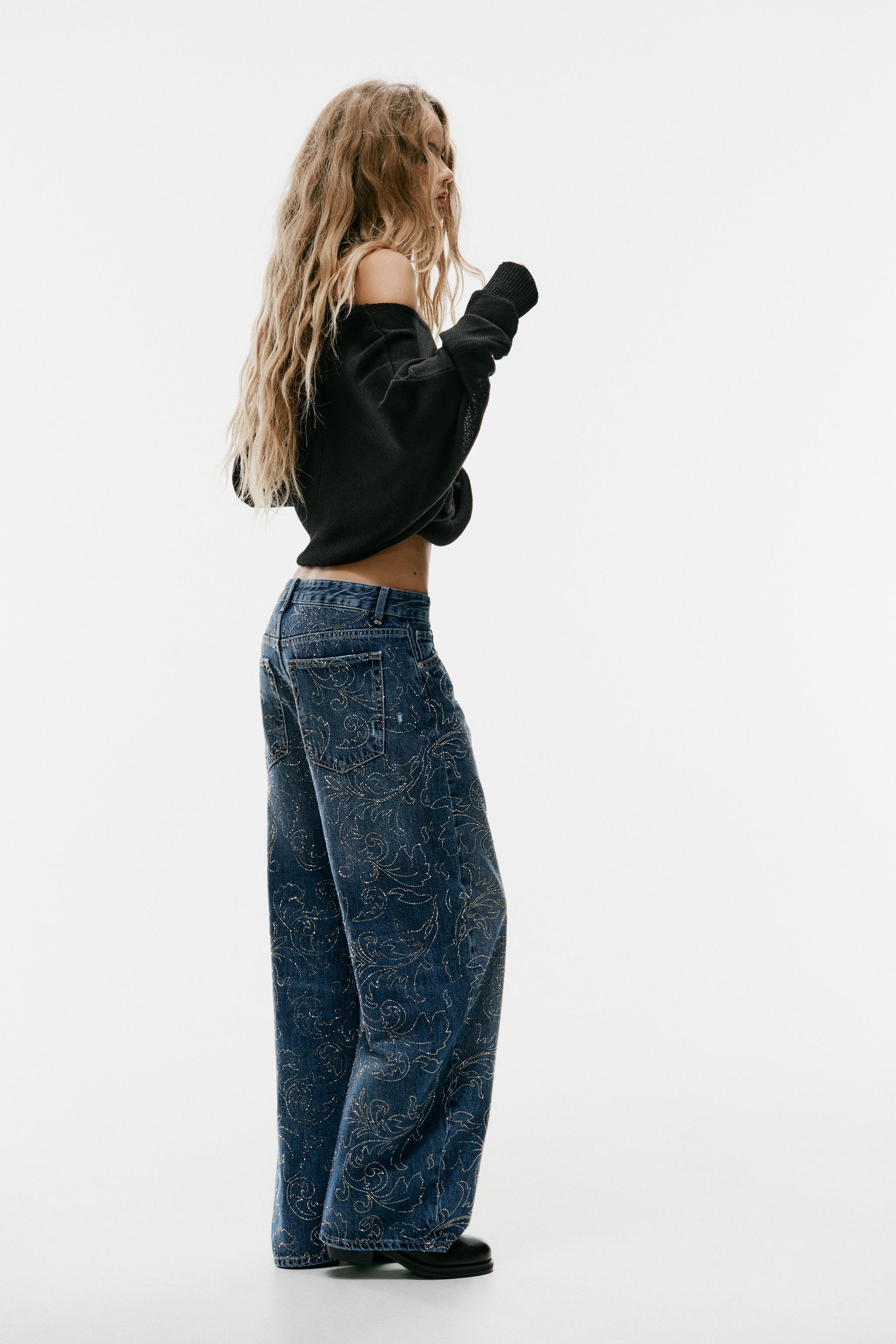 MID-RISE BAGGY RHINESTONE JEANS - thumbnail 6