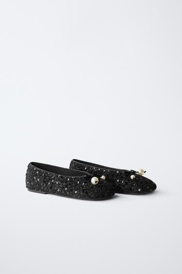 Zara PEARL BALLET FLATS - Black