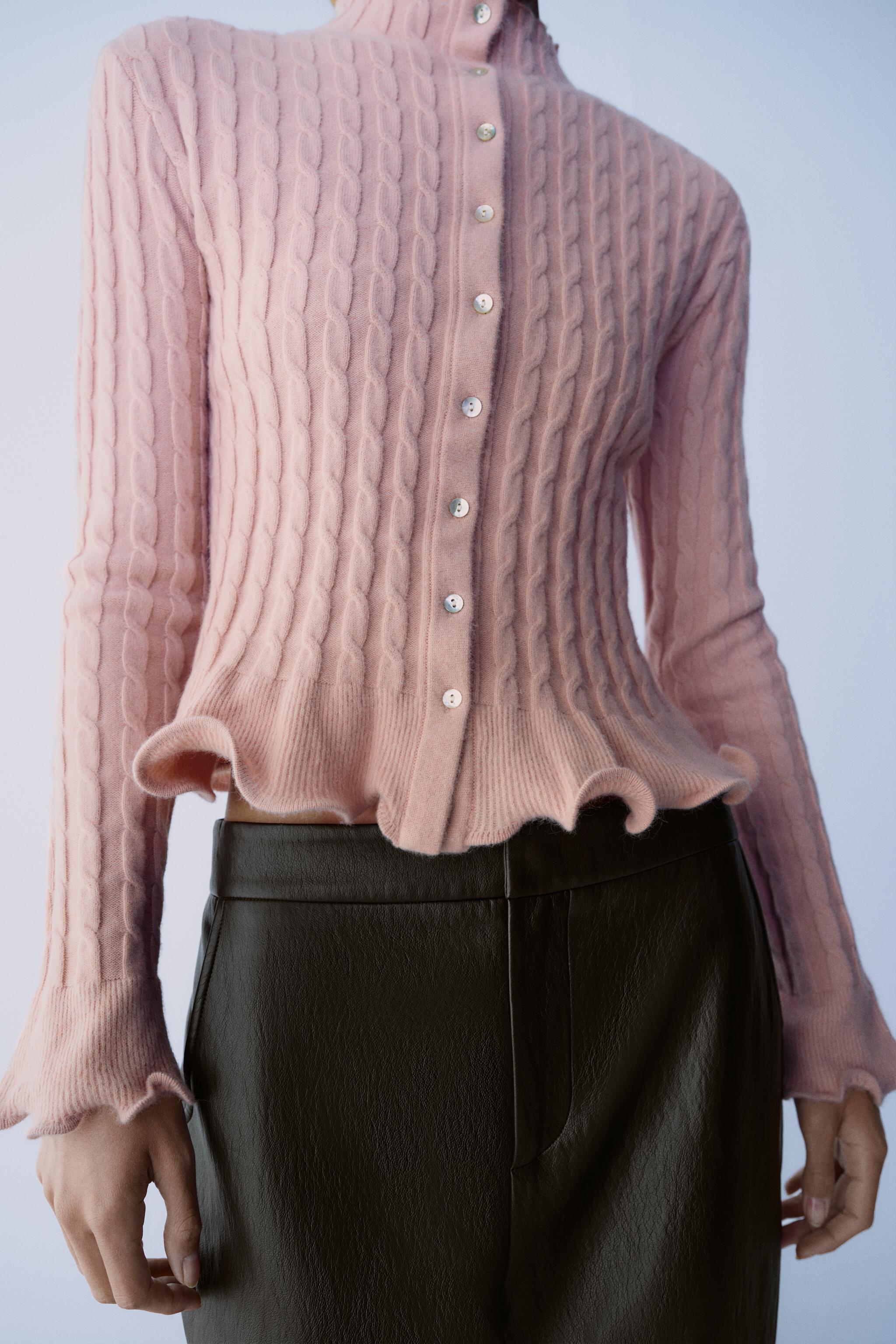 CABLE KNIT CARDIGAN WITH RUFFLES
