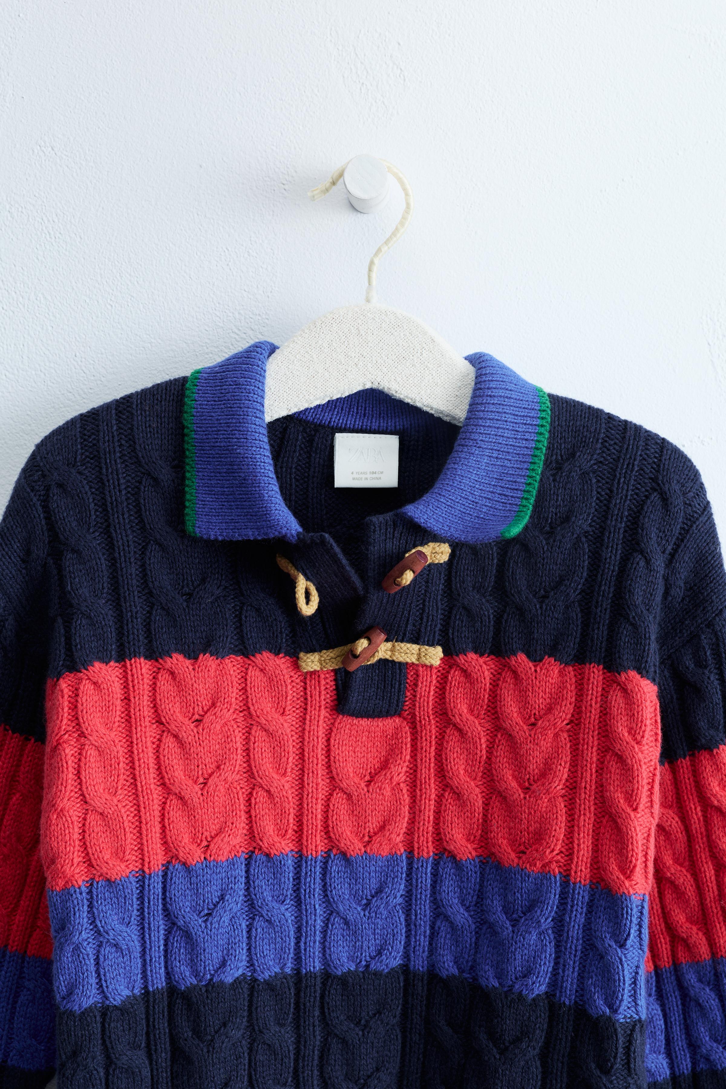 Детские свитеры Zara TIMELESS - COTTON AND WOOL CABLE-KNIT POLO JUMPER — фото 4