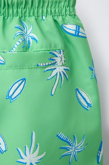 6-14 YEARS/ PALM TREE AND SURF SWIM BERMUDA SHORTS - Green by Zara - Image 3