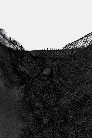 CROPPED SATIN LACE TOP - Black by Zara - Image 8