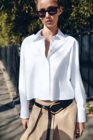 SHORT POPLIN SHIRT - White by Zara - Image 3