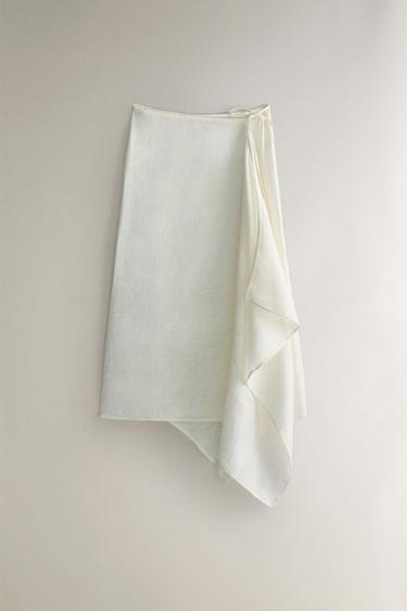 Zara LONG CROSSOVER LINEN BEACH SARONG - Ecru