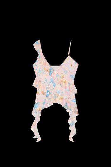 PRINTED TULLE TOP WITH RUFFLES - Pinks by Zara - Image 0
